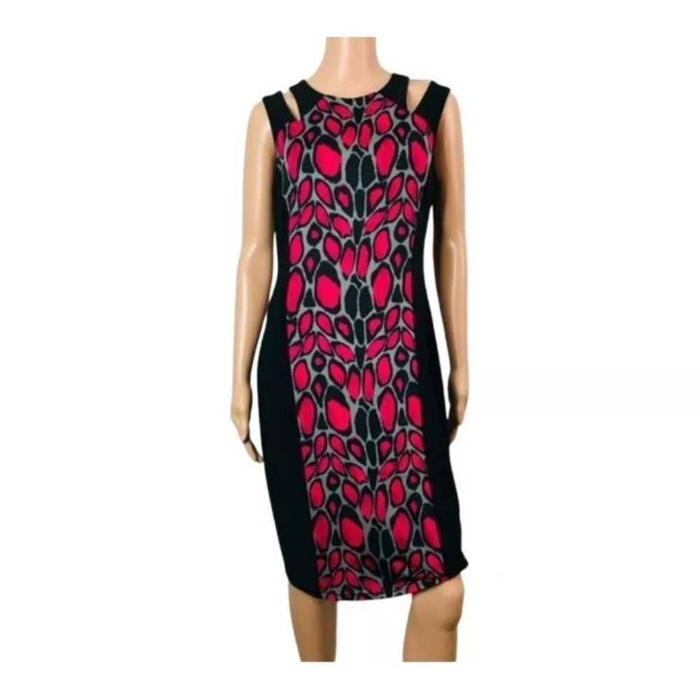 Joseph Ribkoff Womens Dress 8 Sheath Sleeveless Pink Black Stretch Party